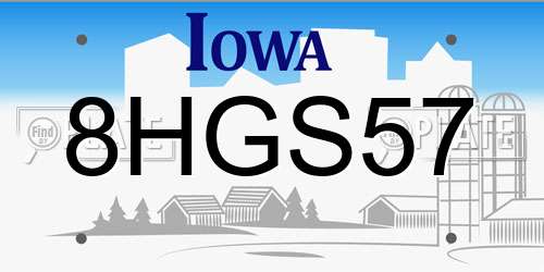 8HGS57 Iowa License Plate