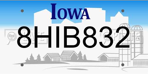 8HIB832 Iowa License Plate