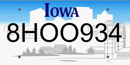 8HOO934 Iowa License Plate