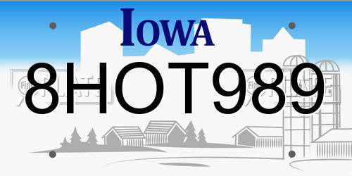 8HOT989 Iowa License Plate