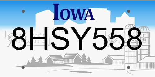 8HSY558 Iowa License Plate