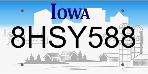 8HSY588 Iowa License Plate