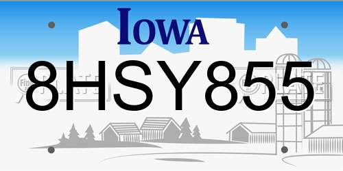 8HSY855 Iowa License Plate
