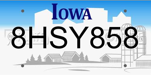 8HSY858 Iowa License Plate