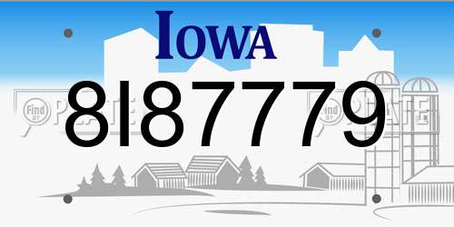 8I87779 Iowa License Plate