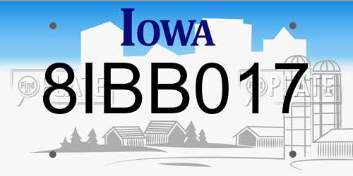 8IBB017 Iowa License Plate