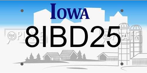 8IBD25 Iowa License Plate