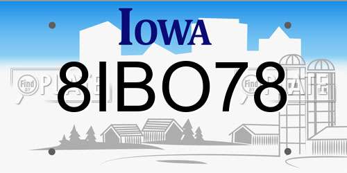 8IBO78 Iowa License Plate