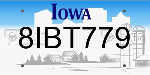 8IBT779 Iowa License Plate