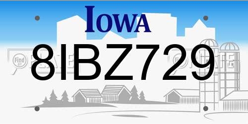 8IBZ729 Iowa License Plate