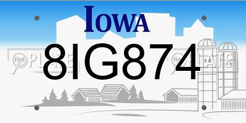 8IG874 Iowa License Plate