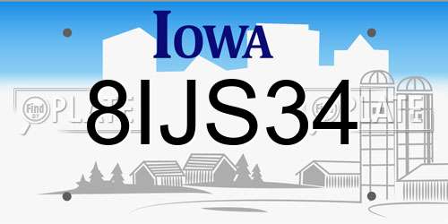 8IJS34 Iowa License Plate