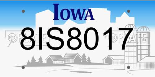 8IS8017 Iowa License Plate