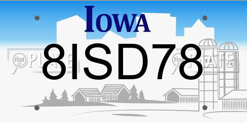 8ISD78 Iowa License Plate