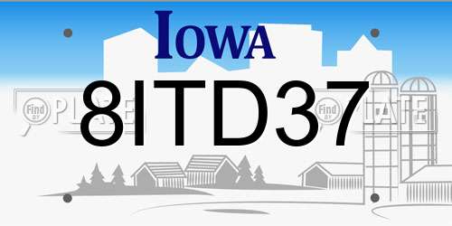 8ITD37 Iowa License Plate