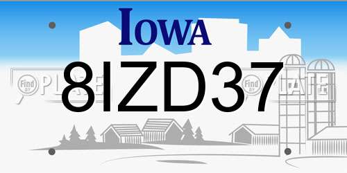 8IZD37 Iowa License Plate