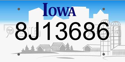 8J13686 Iowa License Plate