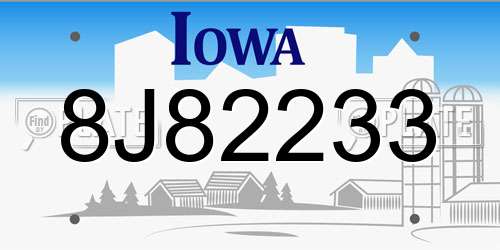 8J82233 Iowa License Plate