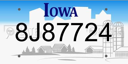8J87724 Iowa License Plate