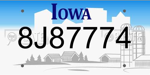 8J87774 Iowa License Plate