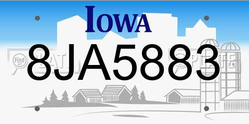 8JA5883 Iowa License Plate