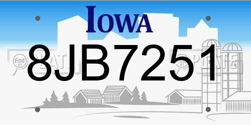8JB7251 Iowa License Plate