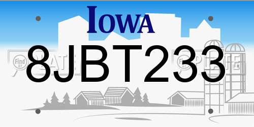 8JBT233 Iowa License Plate