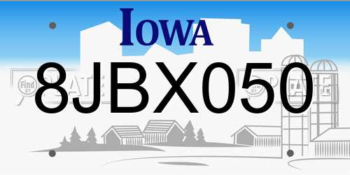 8JBX050 Iowa License Plate