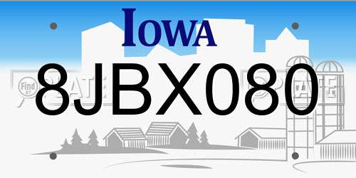 8JBX080 Iowa License Plate