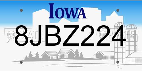 8JBZ224 Iowa License Plate