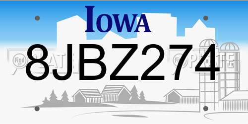 8JBZ274 Iowa License Plate