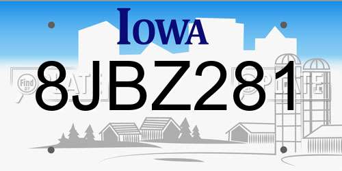 8JBZ281 Iowa License Plate