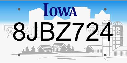 8JBZ724 Iowa License Plate