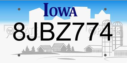 8JBZ774 Iowa License Plate