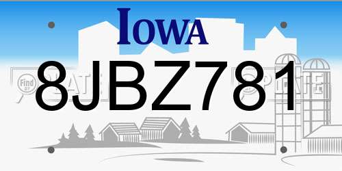 8JBZ781 Iowa License Plate