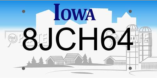 8JCH64 Iowa License Plate