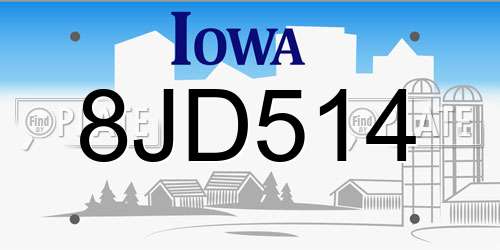 8JD514 Iowa License Plate