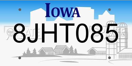 8JHT085 Iowa License Plate