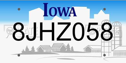 8JHZ058 Iowa License Plate