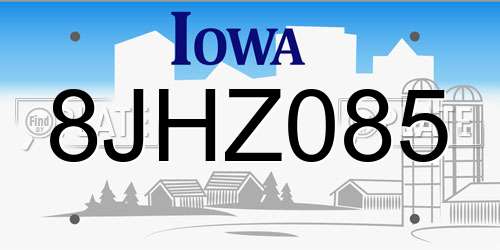8JHZ085 Iowa License Plate