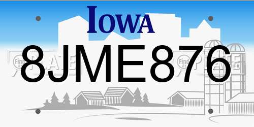 8JME876 Iowa License Plate