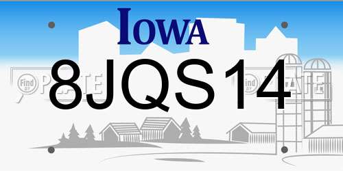 8JQS14 Iowa License Plate
