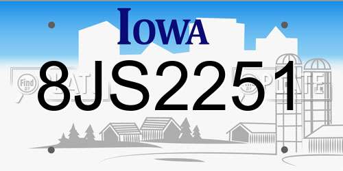 8JS2251 Iowa License Plate