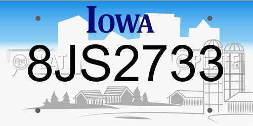 8JS2733 Iowa License Plate