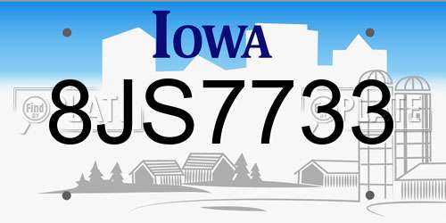 8JS7733 Iowa License Plate