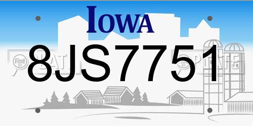 8JS7751 Iowa License Plate