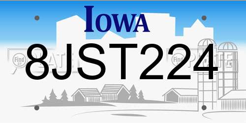 8JST224 Iowa License Plate