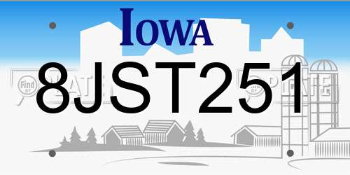 8JST251 Iowa License Plate