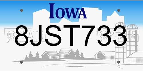 8JST733 Iowa License Plate