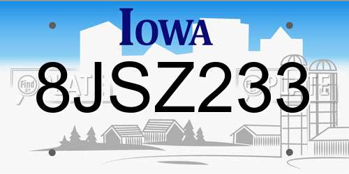 8JSZ233 Iowa License Plate